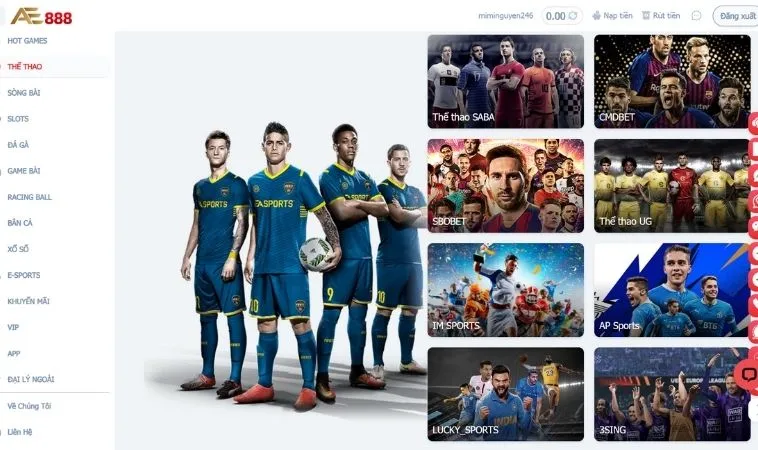 Sảnh thể thao AE888 thiết kế giao diện đẹp, chuyên nghiệp