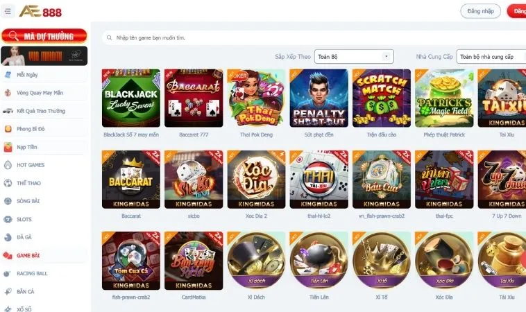 Sảnh game nhanh AE888 thiết kế giao diện đẹp, chuyên nghiệp
