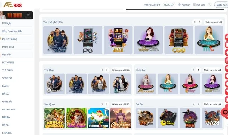 Đa dạng các thể loại game để trải nghiệm tại nhà cái AE888