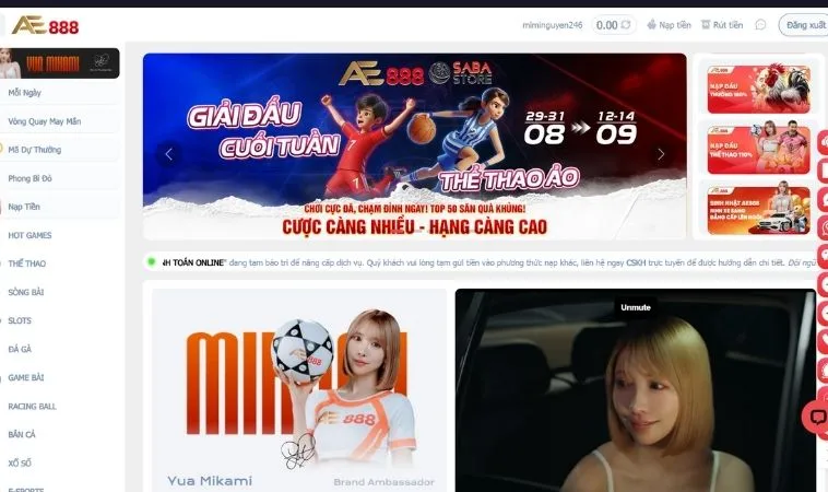 Giao diện trang chủ nhà cái AE888