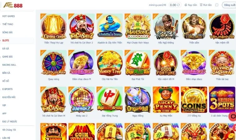 Sảnh nổ hũ AE888 quy tụ hàng loạt các trò chơi quay hũ hấp dẫn