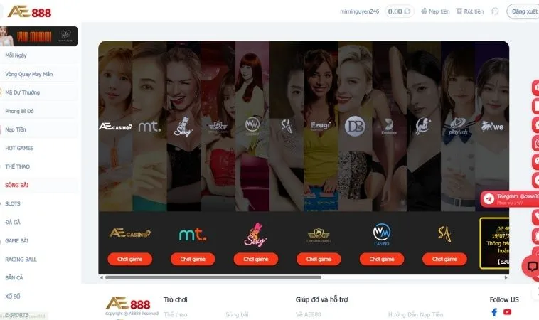 Sảnh Casino Online AE888 thiết kế giao diện đẹp, chuyên nghiệp